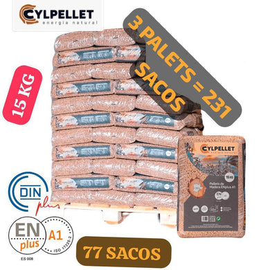 CYL PELLET – 3 Palet de 231 sacos de 15Kg Enplus A1