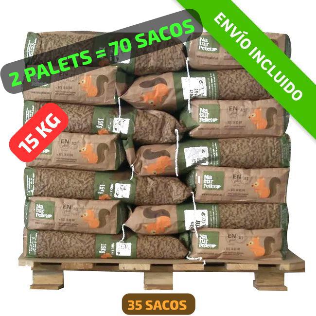 2 Palets de 70  Sacos certificado DIN ENplus A1 15Kg NATURPELLET