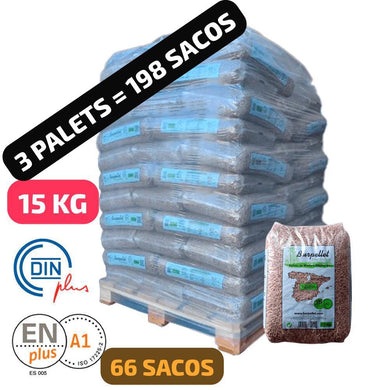 3 Palet de 198 Sacos certificado DIN ENplus A1 15Kg BURPELLET