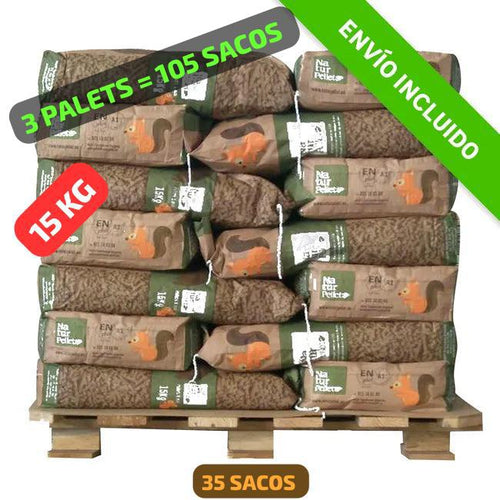 3 Palets de 105  Sacos certificado DIN ENplus A1 15Kg NATURPELLET