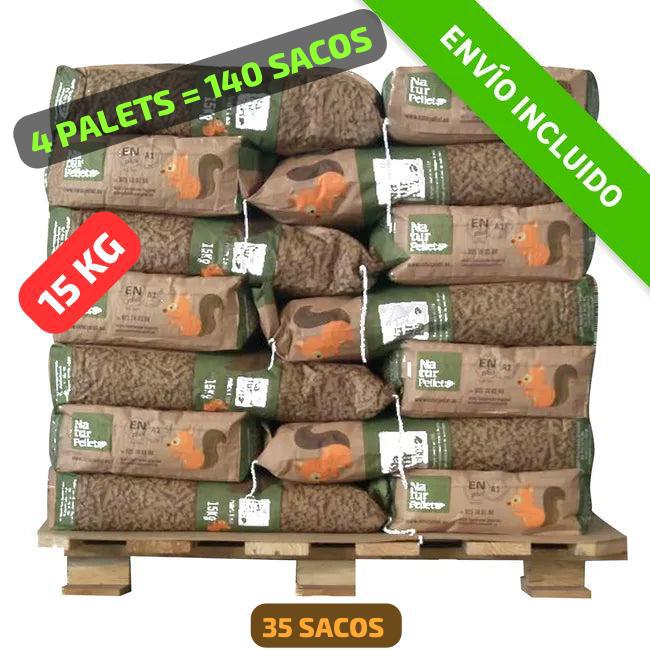 4 Palets de 140  Sacos certificado DIN ENplus A1 15Kg NATURPELLET